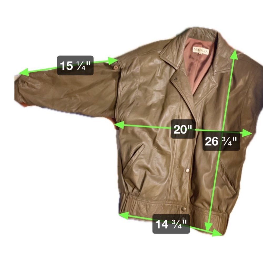 Vintage Maglia Tan Leather Snap Front Bomber Jacket SZ 8 - Picture 6 of 6